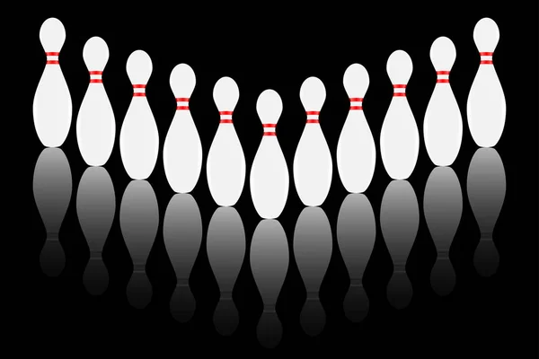 Bowling pins lined up on a reflective black background, concept of sports, healthy lifestyle and active recreation, bowling club logo