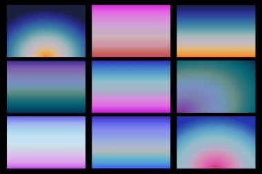 Gerçekçi gündoğumu ve gün batımı gökyüzü afiş şablonları, degrade seti