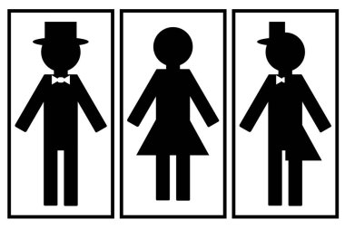 Tuvalet ve farklı cinsiyetlerde banyo için simgeler seti, erkekler ve kadınlar için kamu tuvalet