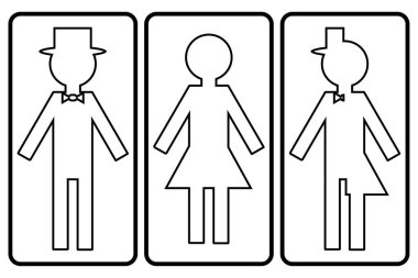 Tuvalet ve farklı cinsiyetlerde banyo için simgeler seti, erkekler ve kadınlar için kamu tuvalet