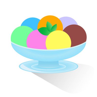 Nane yaprağı ile vazoda dondurma topları, el çizim illüstrasyon, yaz tatili kavramı