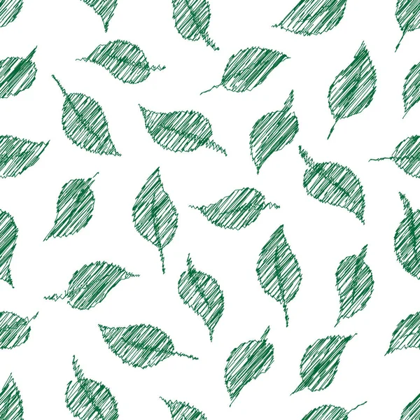 Seamless Natural Pattern Green Leaves Transparent Background Stylization Hand Embroidered — Stock Vector