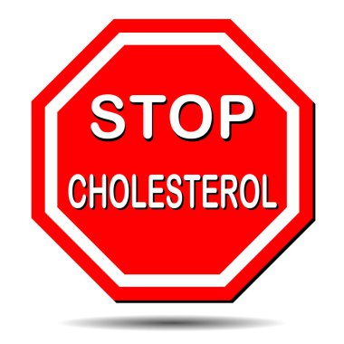 Kolesterolü durdurma, sağlıklı yaşam tarzını ve beslenmeyi teşvik etme yasağının vektör görüntüsü. Vektör Eps 10