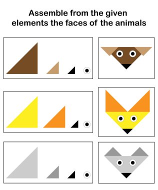 Hayvanlar ilkokul çocukları için yapboz, dikkat, mantık ve uzamsal düşünce geliştirmek için bir makale ya da grafik editörüyle çalışmak için bir bulmaca.