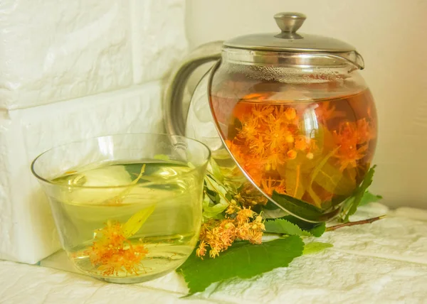 Herbata Lipy Dzbanek Herbaty Herbaty — Zdjęcie stockowe