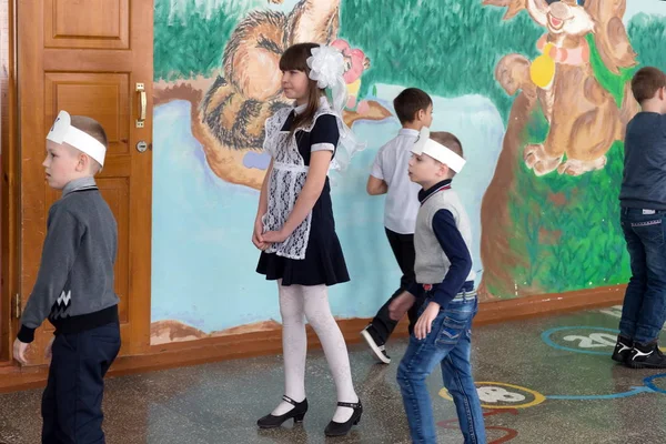 Belogorsk Kemerovo Region Maret 2018 Sekolah Memiliki Waktu Bermain Aula — Stok Foto