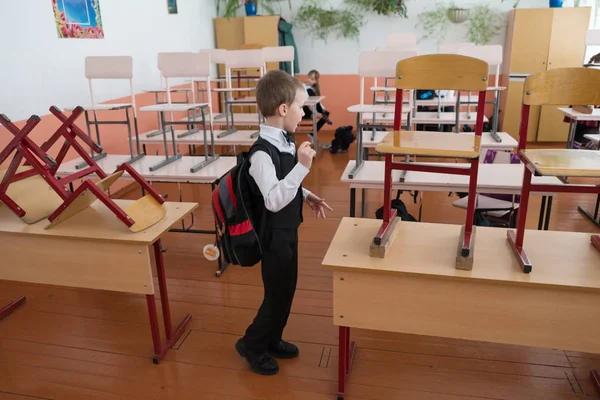 Belogorsk Kemerovo Bölgesi Mart 2018 Bir Birinci Sınıf Öğrencisi Bir — Stok fotoğraf