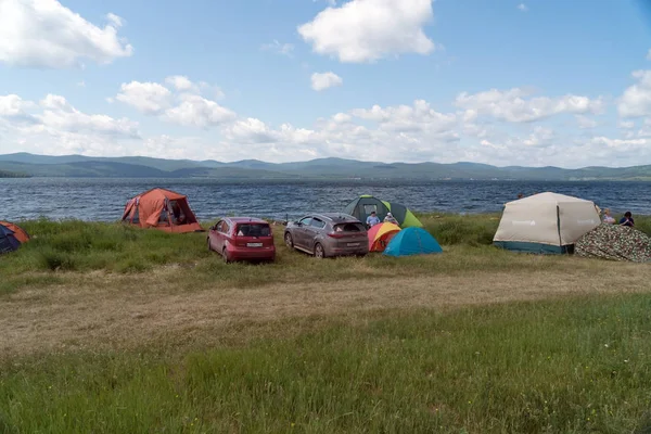 Parnaia Rejon Sharypovskiy Region Krasnojarski Lipca 2019 Ludzie Odpoczywać Obozie — Zdjęcie stockowe