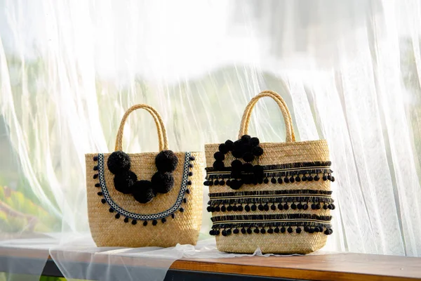 Straw shopping bags,Close Up Of A Large Natural Plant Fibre Jute — Stock Photo, Image