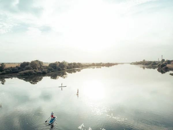 Top View Tourists Lake Sup Boards Beautiful Clear Water People — Stock Photo, Image