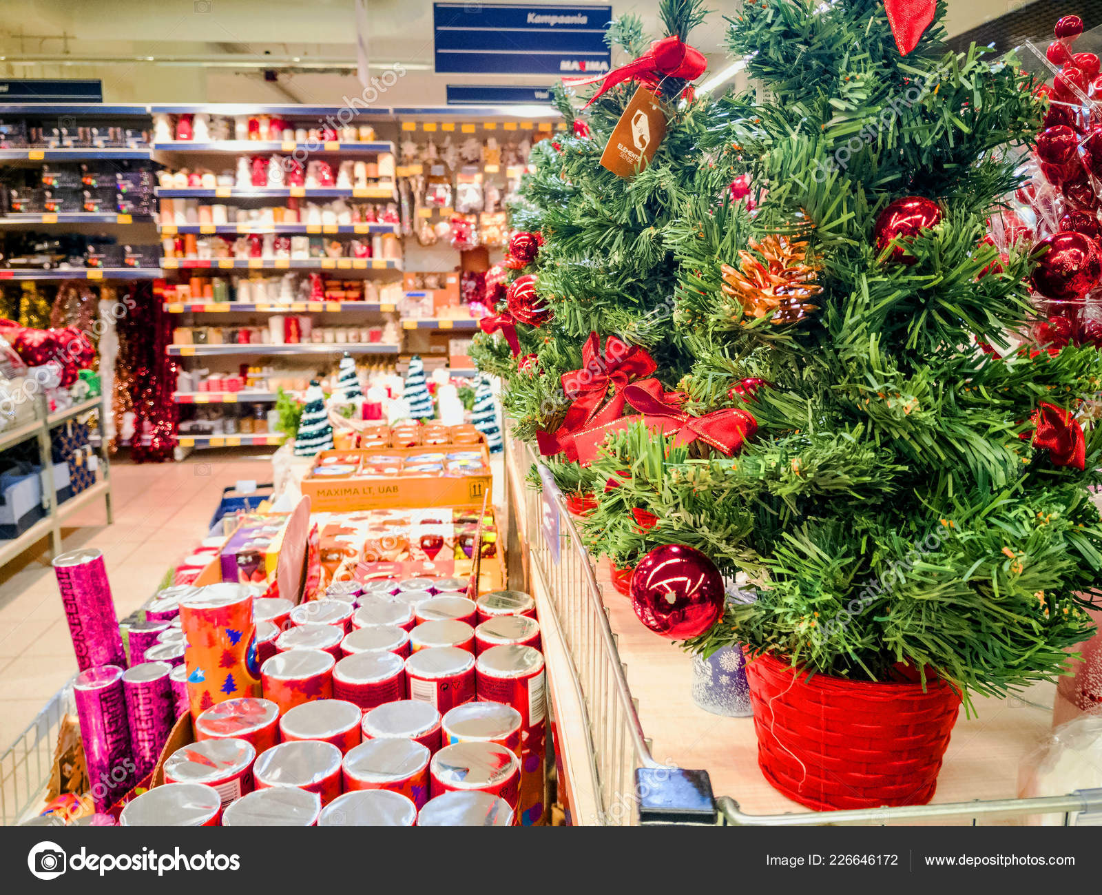 Christmas Ornaments Shop And Visitors Stock Editorial Photo