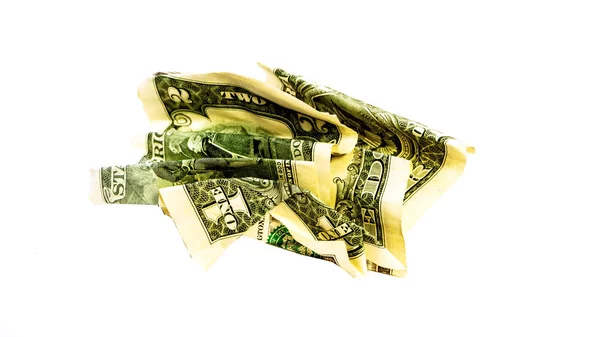 Krøllete, rynkete, en dollar isolert på hvit – stockfoto