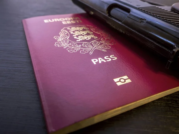 Πιστόλι και διαβατήριο — Φωτογραφία Αρχείου