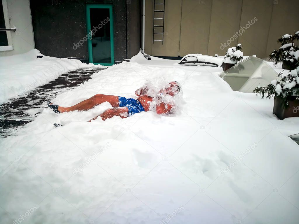 Naked man in the snow