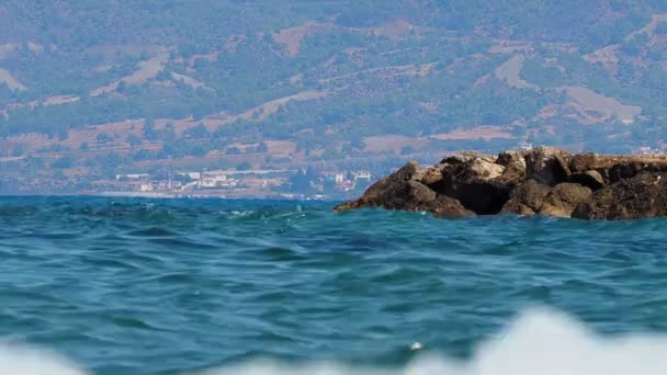 Olas marinas, playa rocosa — Vídeo de stock