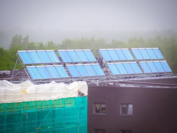 solar panel installed on the house roof. House roof with solar panel in Korea