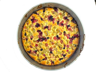 Tatlı Rubarb Pie. Pembe arkaplanda pasta 