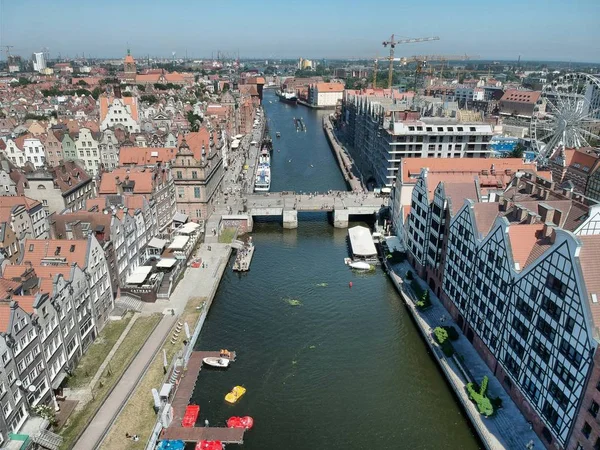 Danzica Città Vecchia Vicino Fiume Motlava Dall Alto — Foto Stock