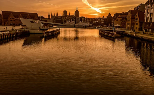 Zachód Słońca Gdańsk Stare Miasto — Zdjęcie stockowe