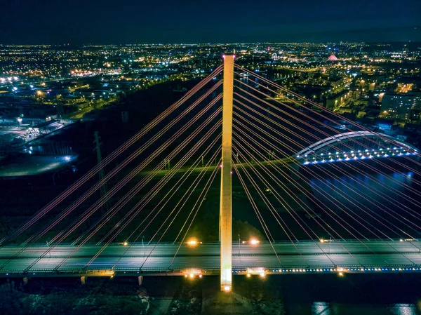 Ponts Éclairage Gdansk Vue Aérienne — Photo