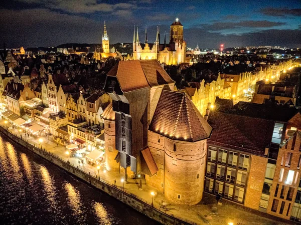 Gdansk Guindaste Velho Noite Fotografia De Stock