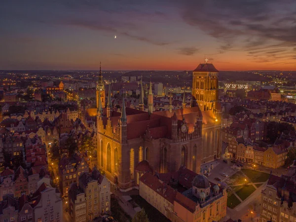 Gdansk Mary Kathedraal Avonds Van Boven — Stockfoto