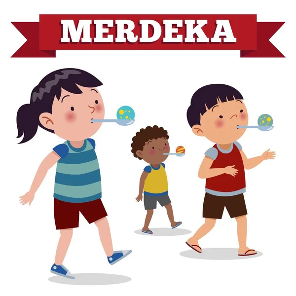 インドネシアの伝統的な特別のゲーム中にムルデカ インドネシア独立記念日 レースは スプーンでビー玉を持参します — ストックベクタ