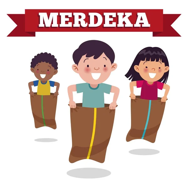 Traditionele Indonesische Speciaal Spel Independence Day Kinderen Race Zakken Merdeka — Stockvector