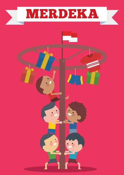Endonezya Geleneksel Özel Oyunlar Sırasında Hari Merdeka Endonezya Bağımsızlık Günü — Stok Vektör