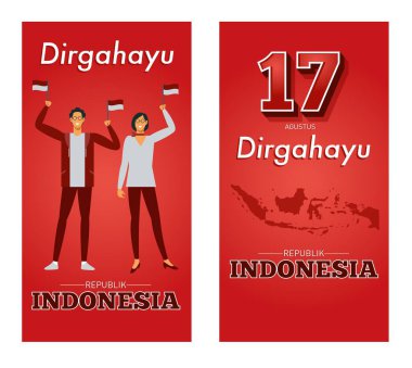 17 Ağustos 1945, bağımsızlık günü Endonezya Cumhuriyeti. Dirgahayu Endonezya Cumhuriyeti için uzun bir hayat var. 2 dikey afiş.