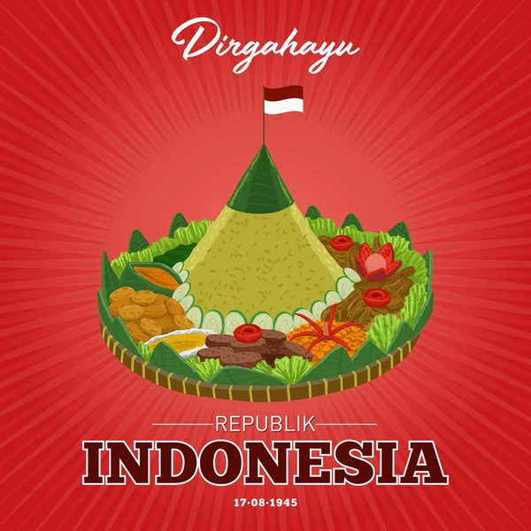 Nasi Tumpeng Yan Yemekler Ile Koni Şeklinde Pirinç Çevresinde Indonesia — Stok Vektör