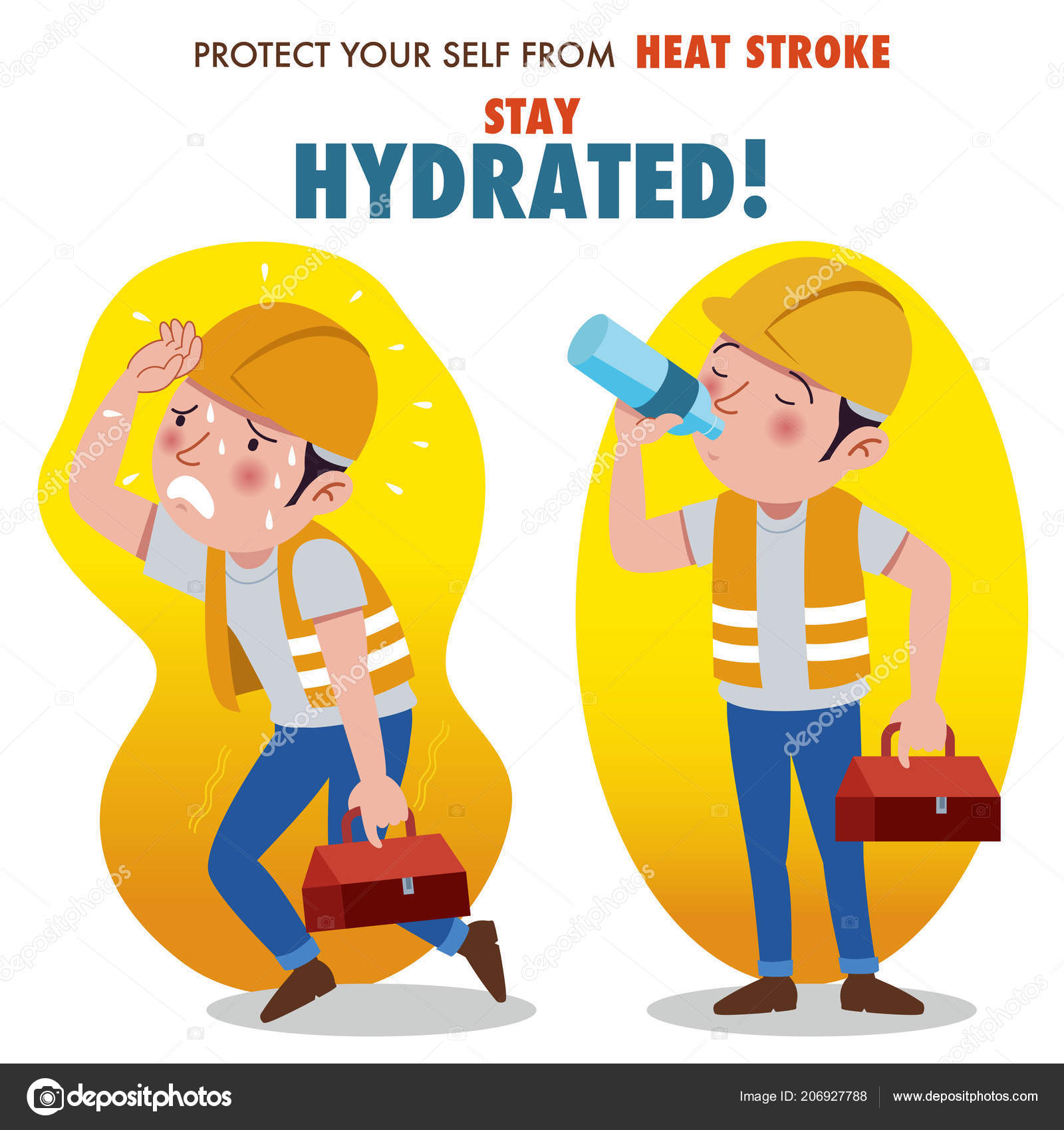 Protect Yourself Heat Stroke Stay Hydrated Illustration Construction