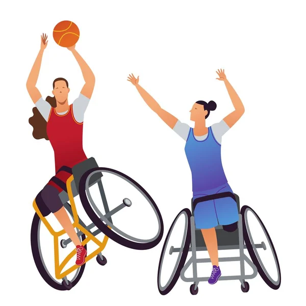 物理的な障害を持つ選手 女性車椅子バスケット ボール — ストックベクタ
