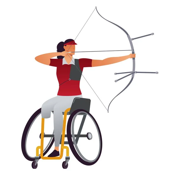 Athlètes Handicapés Physiques Femme Fauteuil Roulant Tir Arc — Image vectorielle