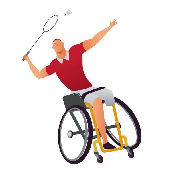 Sportowców Niepełnosprawnych Ruchowo Człowiek Wózkach Badmintona — Wektor stockowy