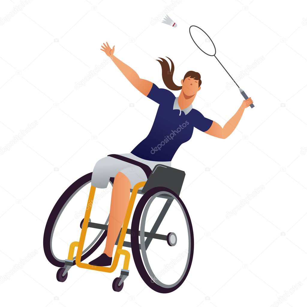 Athletes with physical disabilities. Woman Wheelchair badminton.