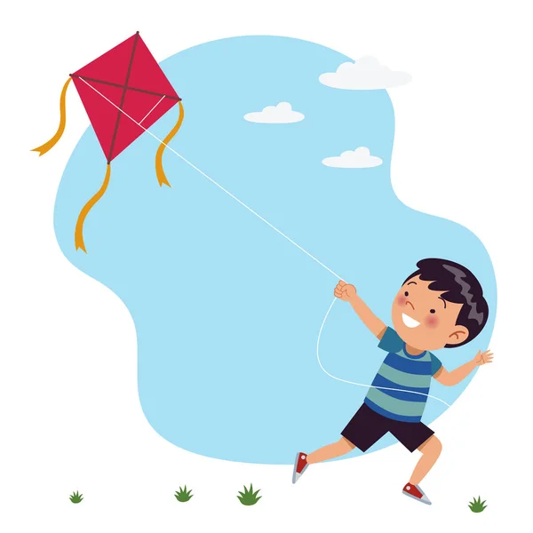 Boy Runs Playing Kites Stock Children Vector Illustrations — Stock Vector
