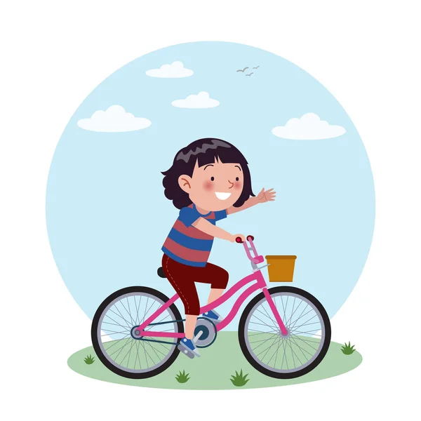 Girl Rides Her Pink Bicycle Stock Children Vector Illustrations — Stock Vector
