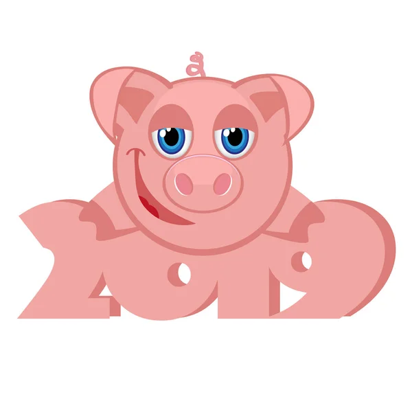 Happy New Year 2019 Cartoon Pigs — Stock Vector