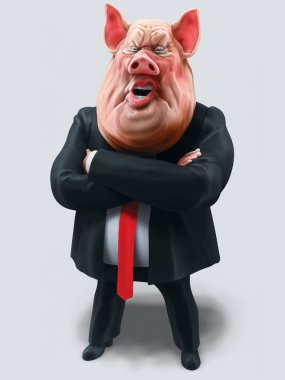 Domuz patron görüşmeler silah ile geçti. 3D çizim