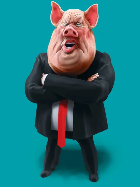 Schweineboss Spricht Mit Verschränkten Armen Illustration — Stockfoto