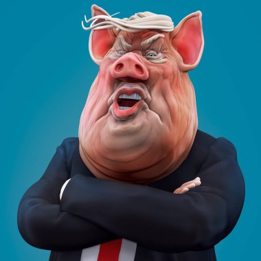 Domuz patron görüşmeler silah ile geçti. 3D çizim
