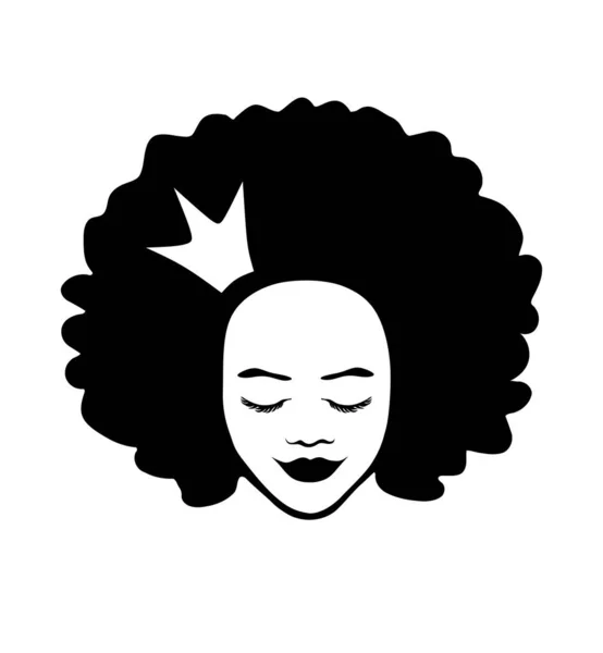 Fekete Afro Amerikai Lány Gyönyörű Hölgy Kézzel Rajzolt Fej Arc — Stock Vector