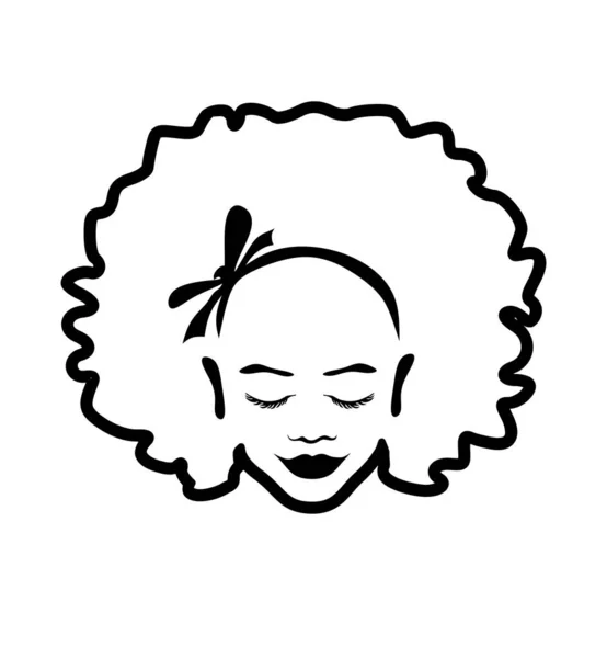 Noir Afro Américain Fille Femme Belle Dame Contour Main Dessiné — Image vectorielle