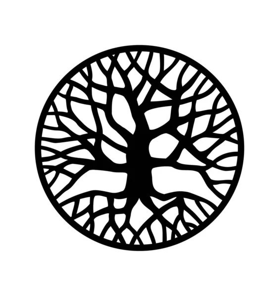 Vector Black Tree Roots Branches Outline Silhouette Drawing Illustration Circle — Stock Vector