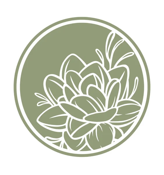Logo Para Salón Floral Circle Vector Silueta Contorno Verde Dibujo — Vector de stock
