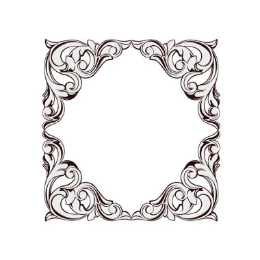 Girdap yapraklı soyut vektör parşömen çerçeve tasarımı. Köşeler..