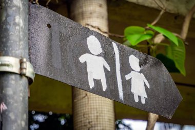 Klasik basit tasarım el yapımı tuvalet iz dikey bir görünüm Wc, Tayland için yön vermek. Yakın çekim