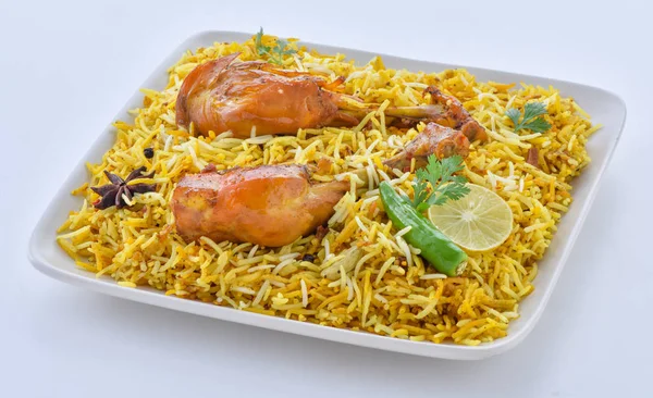 Biryani Platter Een Kant Klare Verse Kip Hete Kip Biryani — Stockfoto