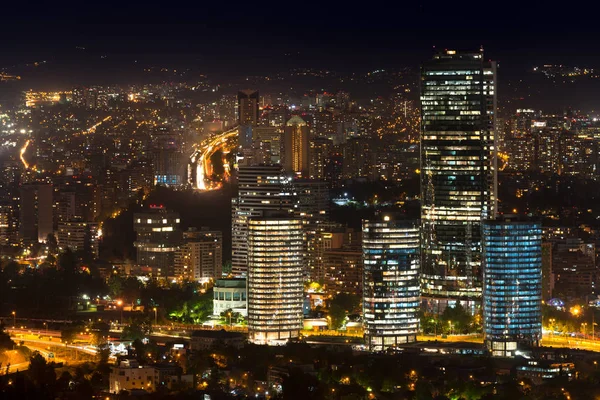 Panoramiczny Widok Dzielnic Providencia Las Condes Vitacura Santiago Chile Nocy — Zdjęcie stockowe